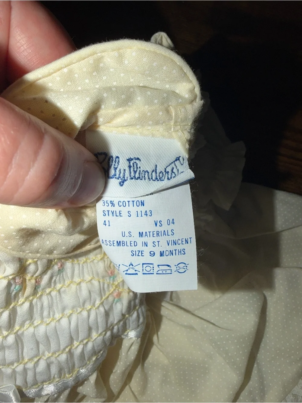 Vintage Polly Flinders Baby Dress 9M Deadstock Smocked Lace